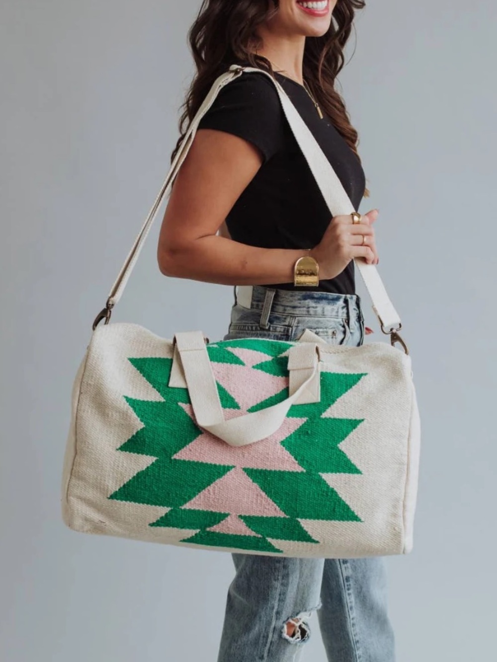NWT Pink and Green Aztec Western Southwestern Duffle Bag
